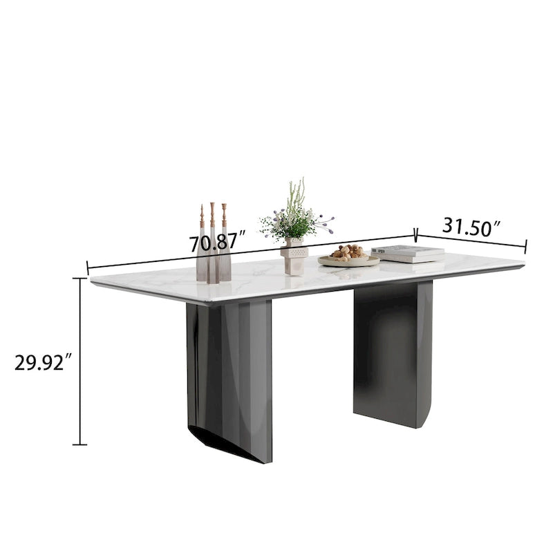 Table de salle à manger avec plateau en verre trempé composite de pierre frittée épaisse et base en acier inoxydable