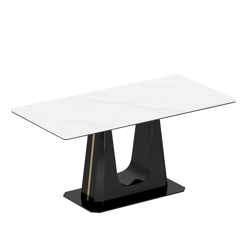 Table de salle à manger avec plateau en verre trempé composite de pierre frittée épaisse et base en acier inoxydable