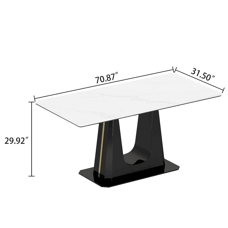 Table de salle à manger avec plateau en verre trempé composite de pierre frittée épaisse et base en acier inoxydable