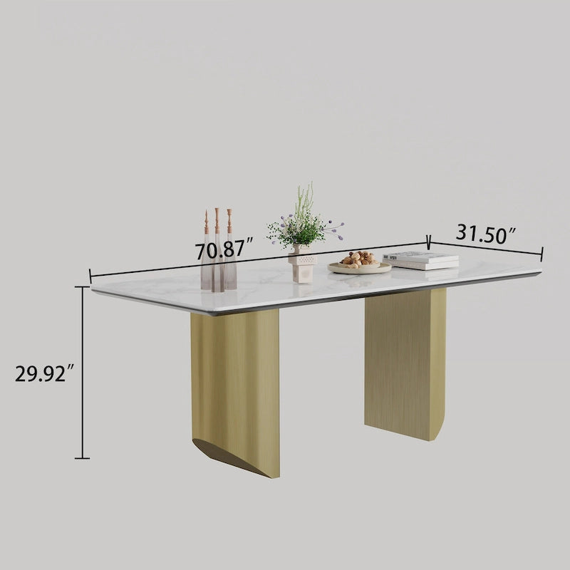 Table de salle à manger avec plateau en verre trempé composite de pierre frittée épaisse et base en acier inoxydable