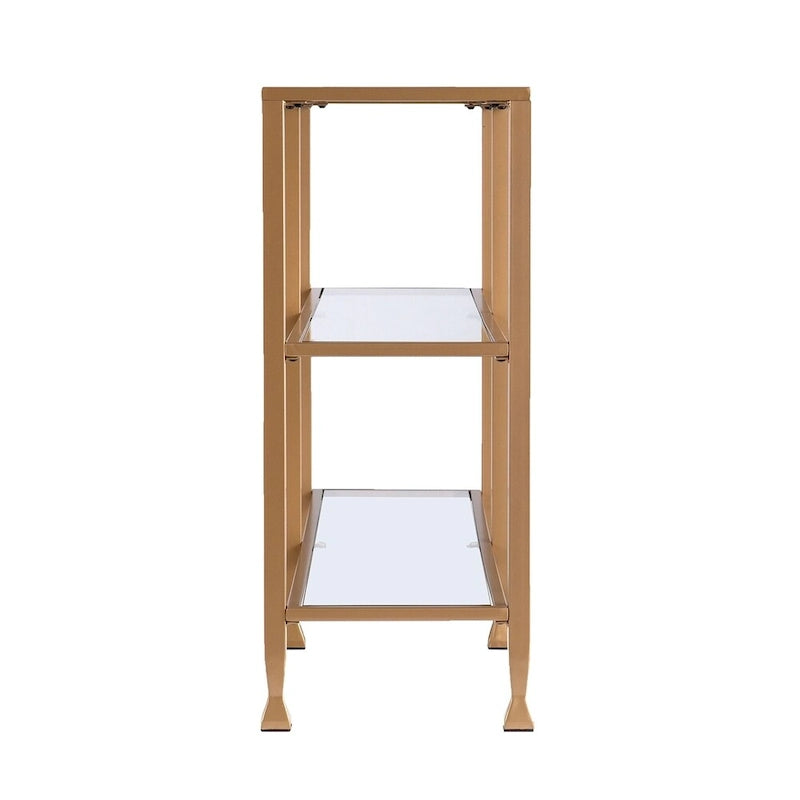 Console étroite en métal avec étagères en verre - doré