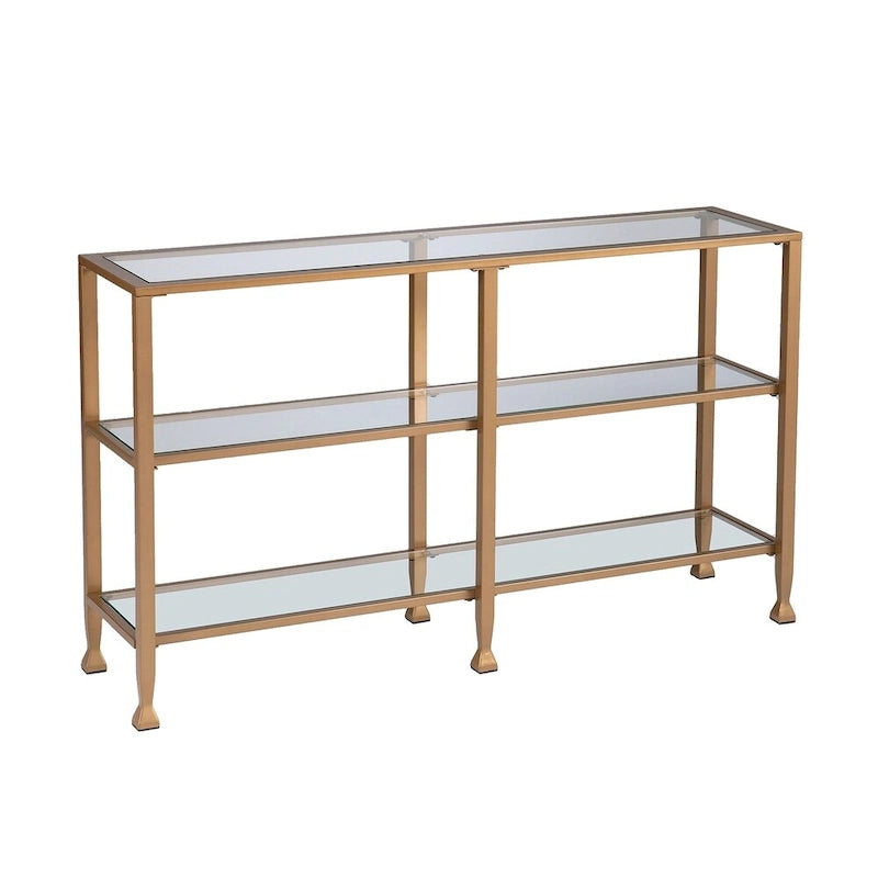 Console étroite en métal avec étagères en verre - doré