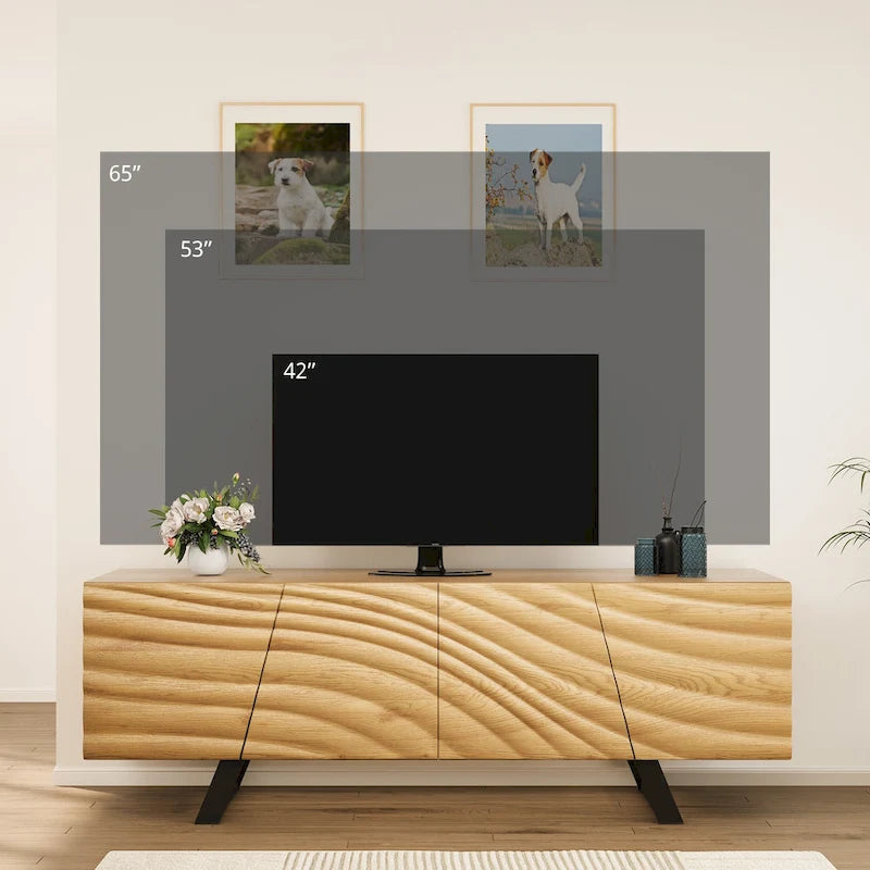 Meuble TV de rangement à quatre portes avec relief d'ondulations d'eau