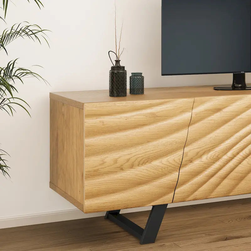 Meuble TV de rangement à quatre portes avec relief d'ondulations d'eau