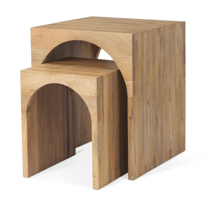 Table d'appoint gigogne carrée en bois massif marron clair