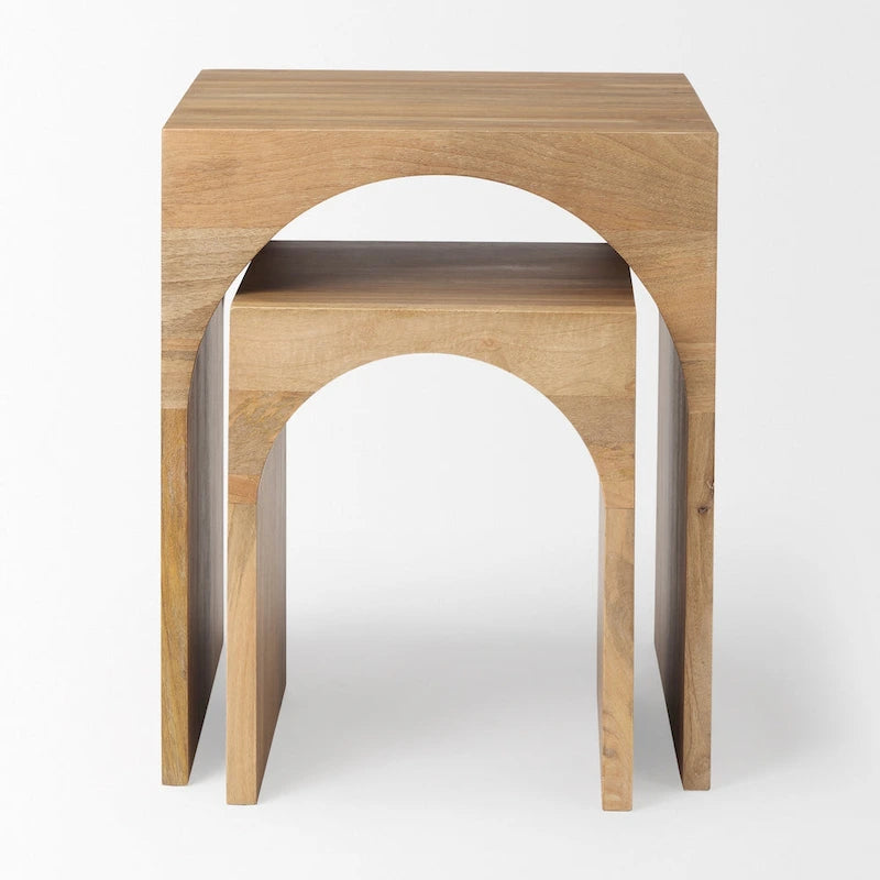 Table d'appoint gigogne carrée en bois massif marron clair