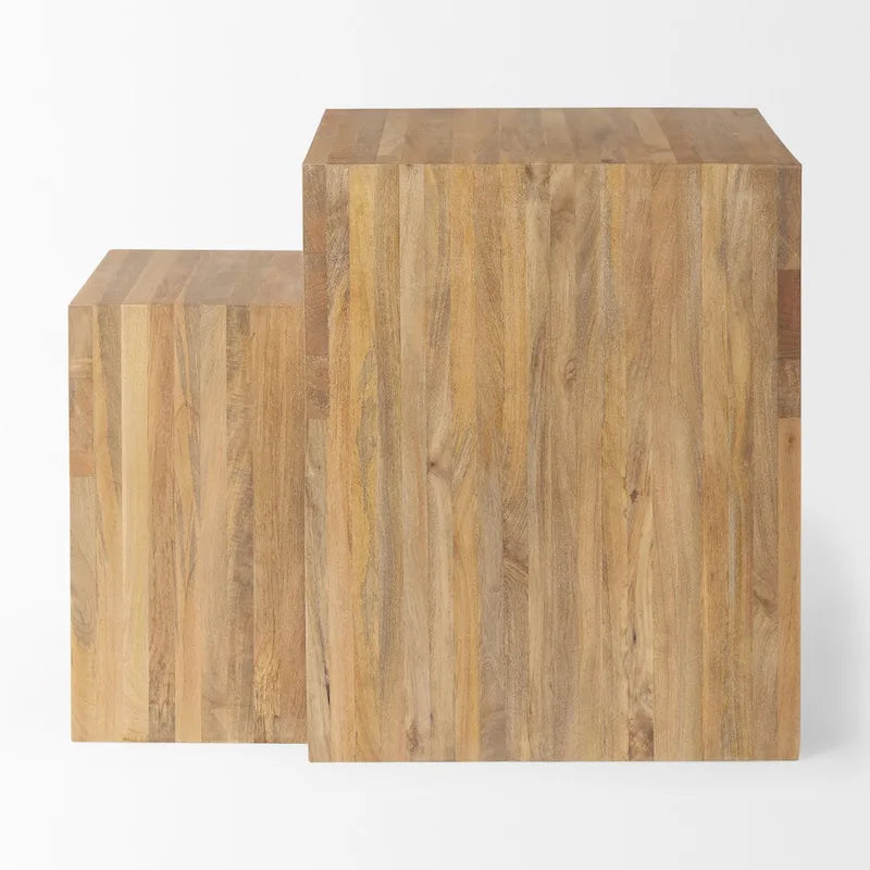 Table d'appoint gigogne carrée en bois massif marron clair