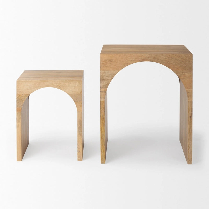 Table d'appoint gigogne carrée en bois massif marron clair