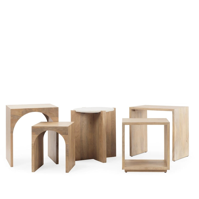 Table d'appoint gigogne carrée en bois massif marron clair