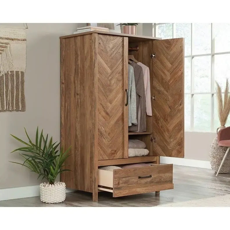 Armoire penderie tiroir unique chevrons style ferme
