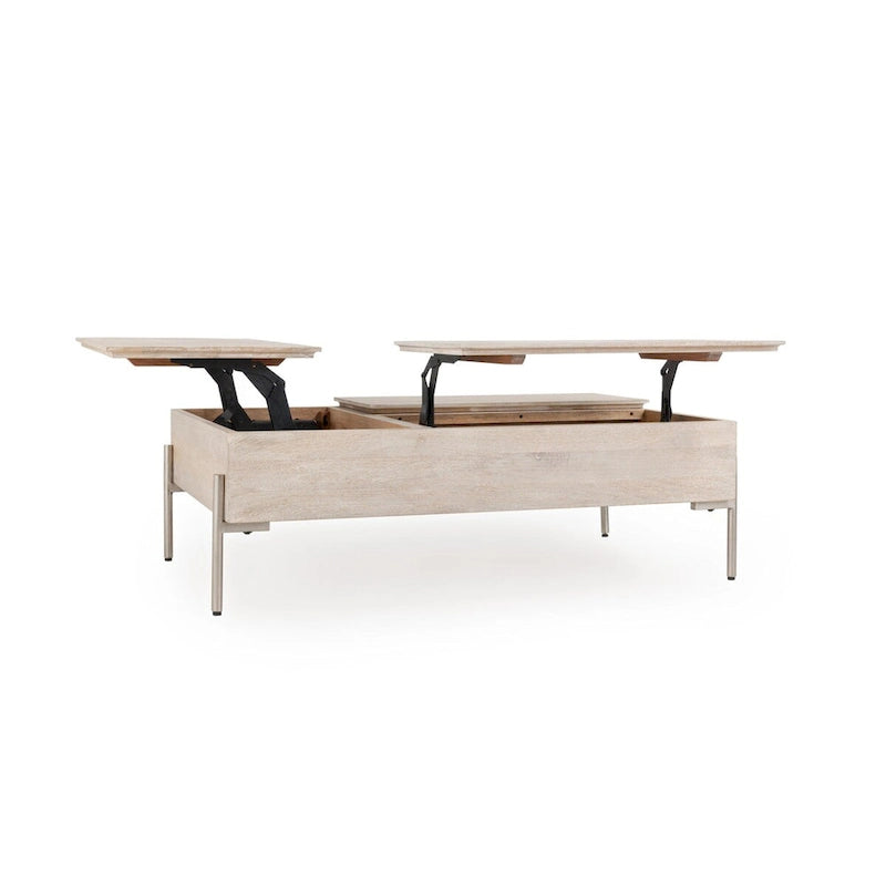 Table basse relevable en bois de manguier (blanc)