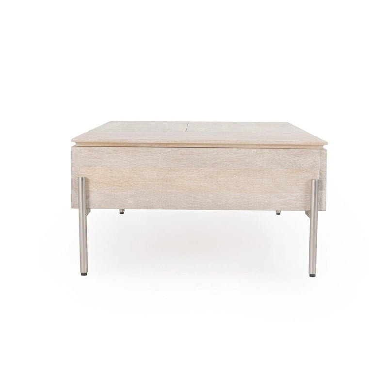 Table basse relevable en bois de manguier (blanc)